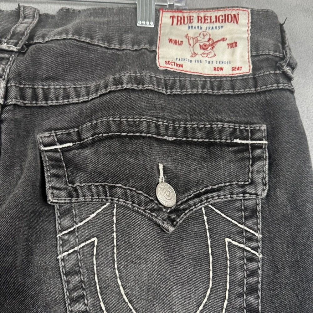 True Religion Geno Relaxed Slim Jeans Mens 36 Black Faded Denim Horseshoe Pocket